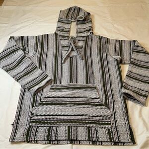 Men's Hooded Baja Stripe Sweater - Olive & Cream